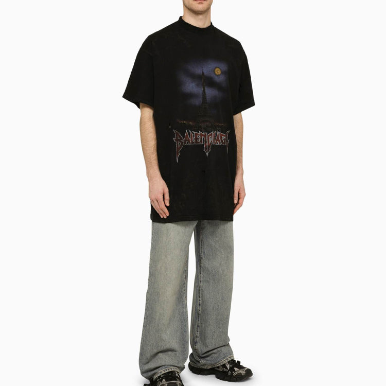 Balenciaga Paris Moon T-shirt Oversized 'Black Faded' 739028TQVX61055