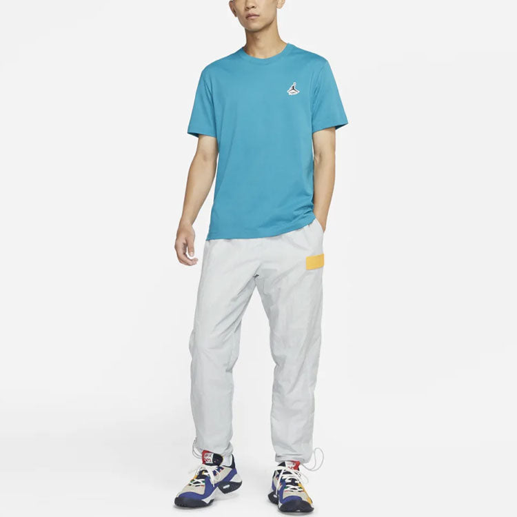 Men's Air Jordan Printing Short Sleeve Casual Embroidered Short Sleeve Blue T-Shirt DH3613-474