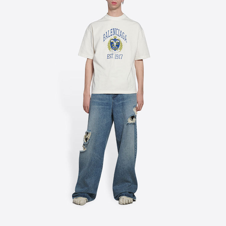 Balenciaga Varsity Logo T-Shirt Medium Fit 'White' 612966TLV891375