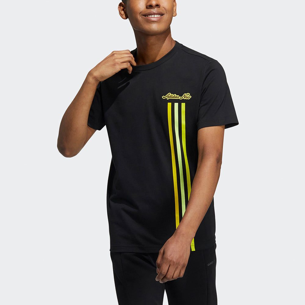 adidas neo M Fav 3s Gr T 1 Printing Stripe Sports Round Neck Short Sleeve Black GS2578