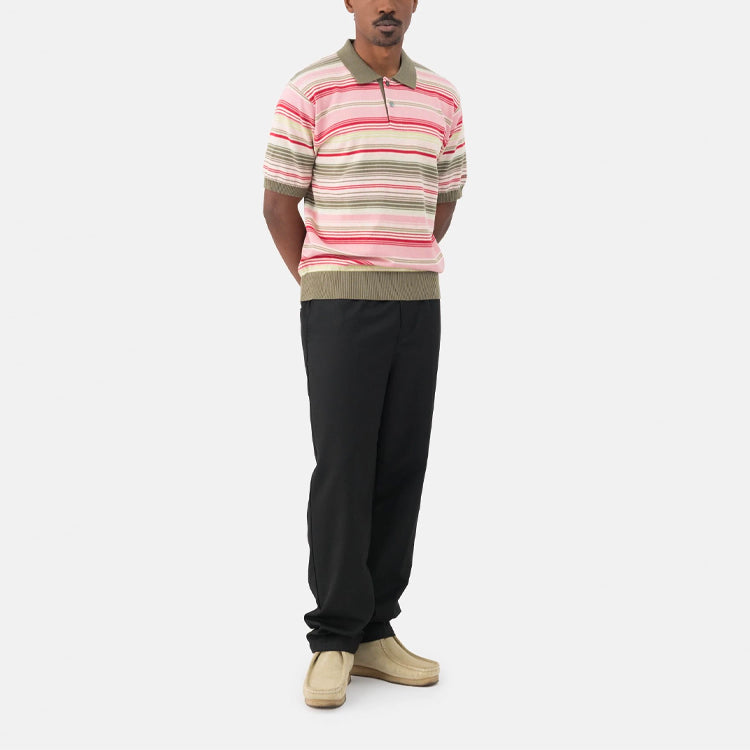 Stussy Stripe Pattern Loose Short Sleeve Polo Shirt Unisex Pink 117090