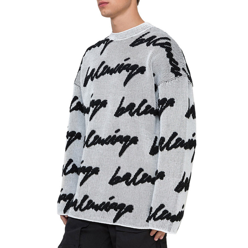 Balenciaga 3D Scribble Crewneck Cotton Knit 'White' 625985T31809040