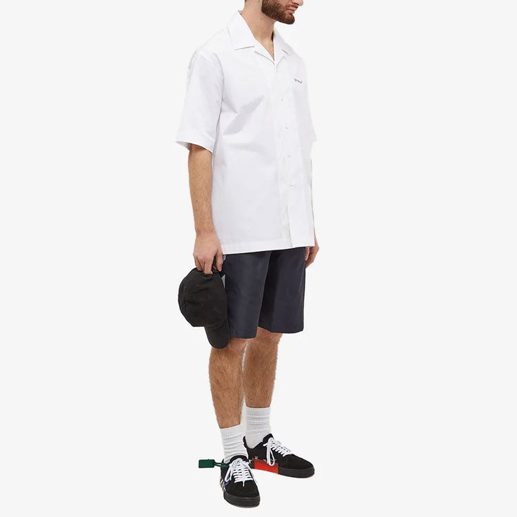 Men's Off-White SS22 Twill Printing Elastic Waistband Straight Shorts Ordinary Version Black OMFA010C99FAB00110101010