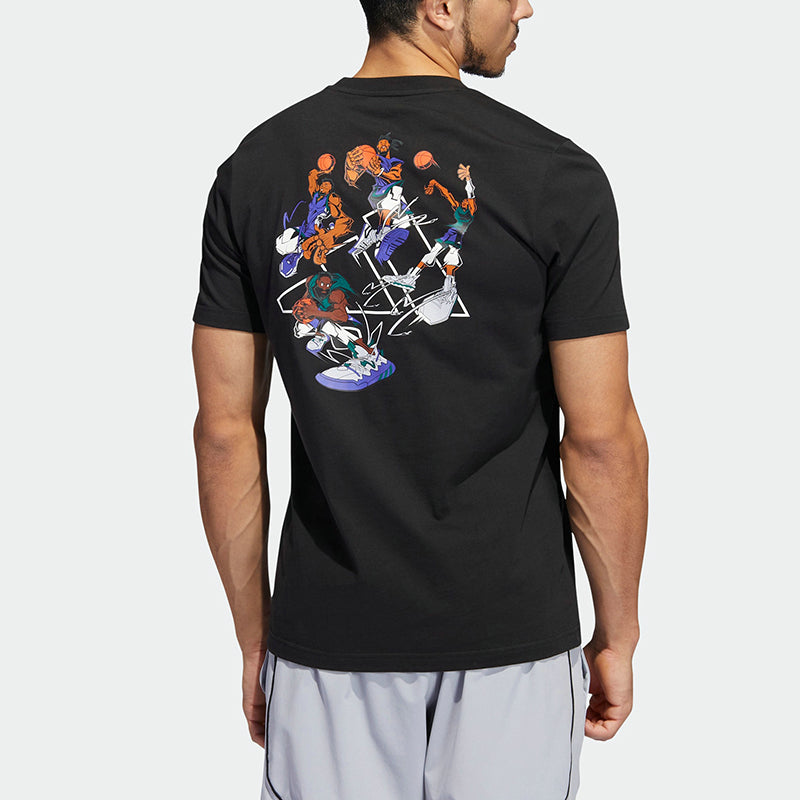 Men's adidas logo Printing Solid Color Round Neck Pullover Short Sleeve Black T-Shirt HI5546