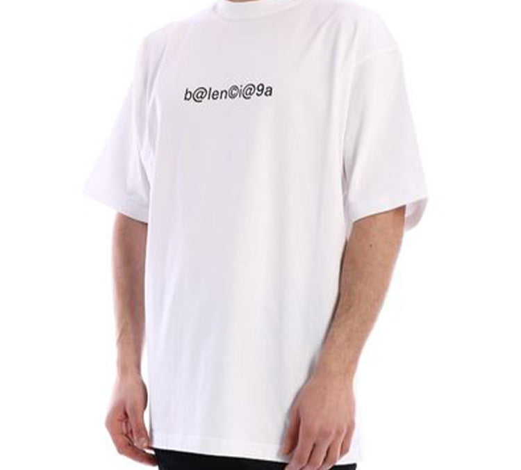 Men's Balenciaga Symbolic Round Neck Alphabet Printing Short Sleeve White 620969TIV509040