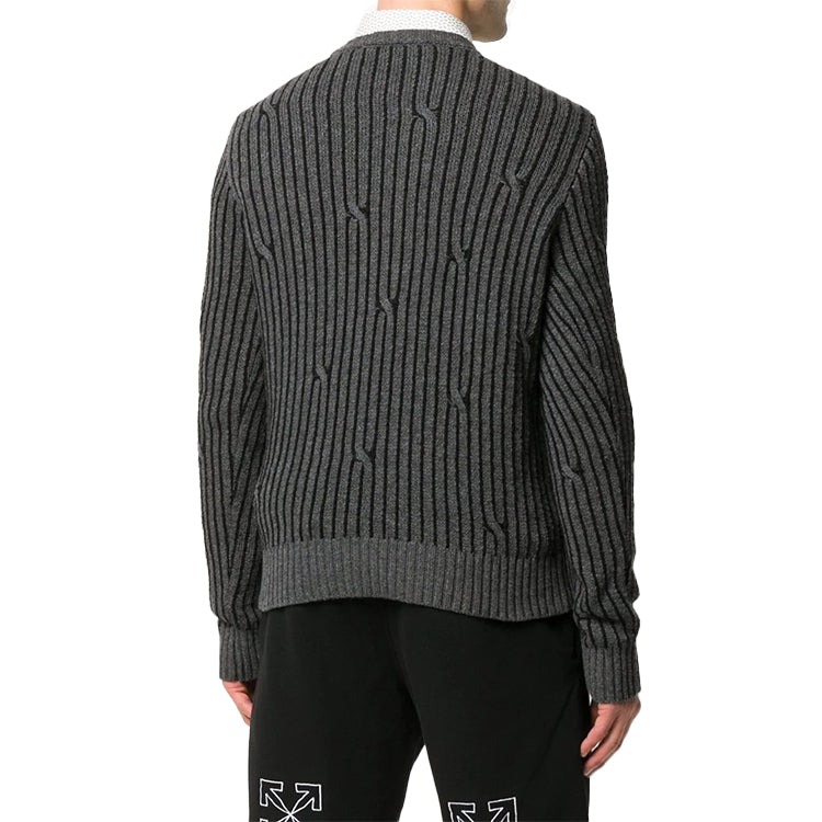Men's Off-White Intarsia Knit Long Sleeves Gray OMHE043E20KNI0010700