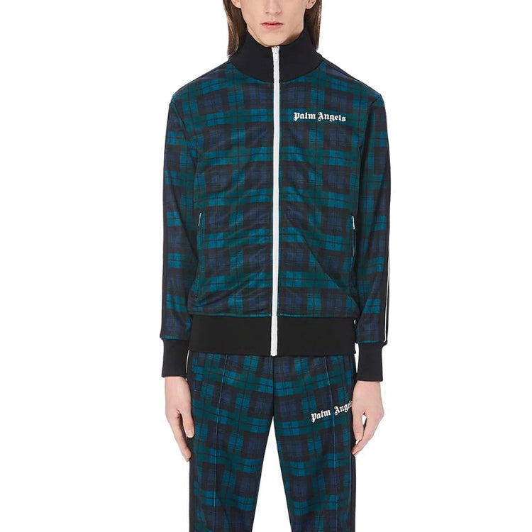 Palm Angels Black Watch Tartan Track Jacket 'Navy Green' PMBD001E20FAB0041201