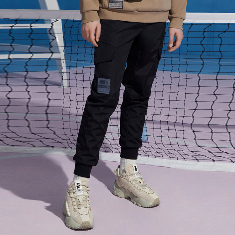 FILA FUSION Woven Casual Sports Bundle Feet Long Pants Black T11M041804F-BK