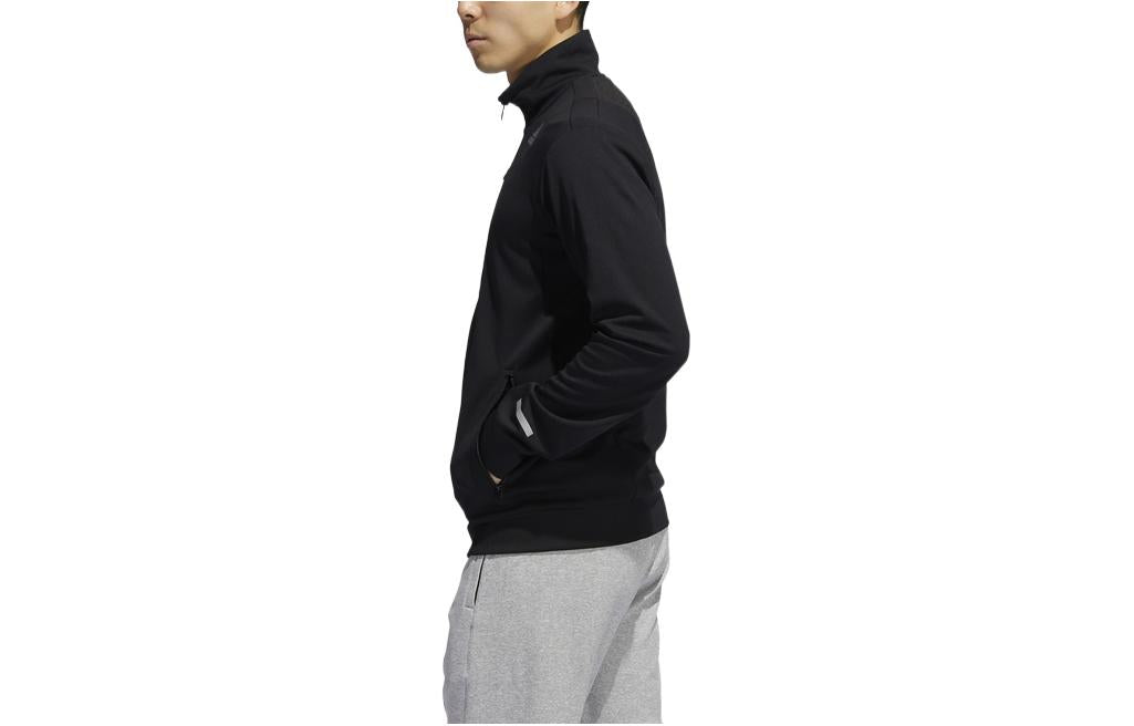 Men's adidas Logo Printing Pattern Stand Collar Zipper Jacket Black GL2188