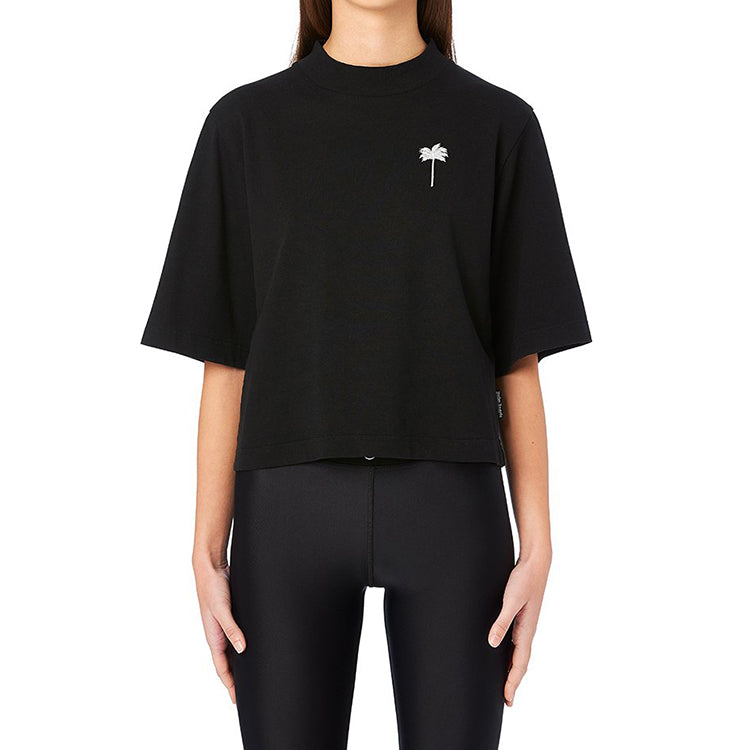 PALM ANGELS Minimalistic Brown logo Embroidered Short Sleeve Black PWAA020S20JER0031001