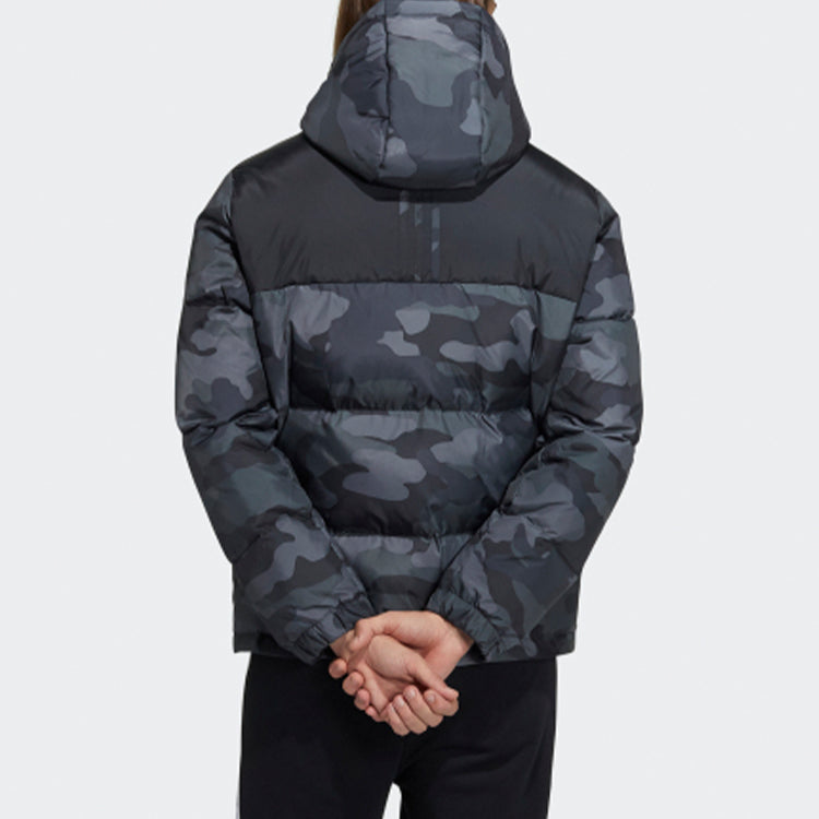 adidas neo Zipper Cardigan Short Camouflage hooded down Jacket Black H45239