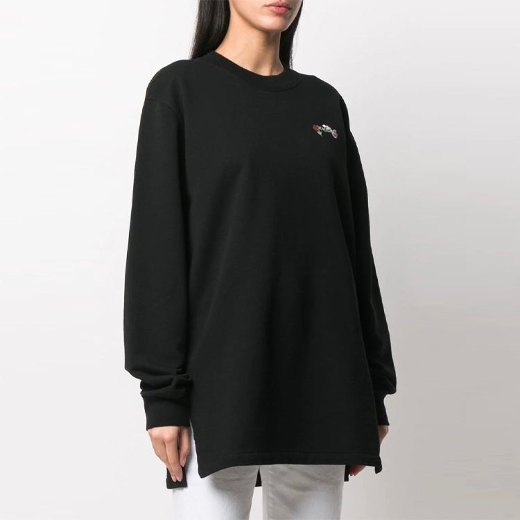 (WMNS) Off-White Arrow Embroidered Flowers Sports Long Loose Fit Black Hoodie OWDB098R21JER0011084
