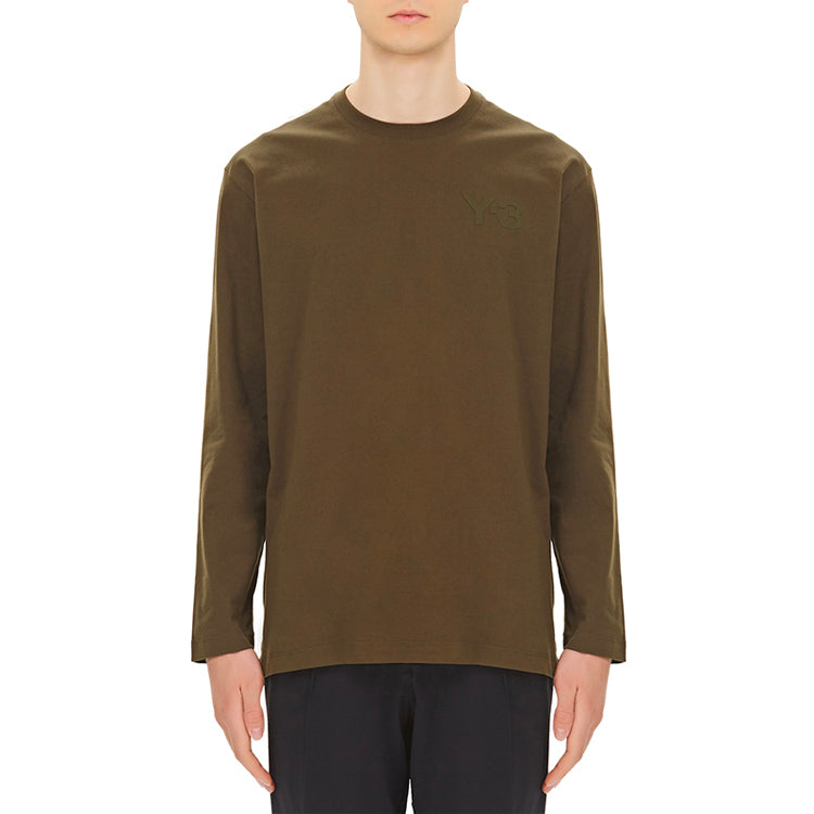 Men's Y-3 Logo Pattern Loose Round Neck Long Sleeves Khaki T-Shirt GV4120