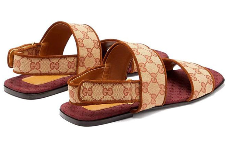 Gucci GG Monogram Slingback Flat Sandals 'Tan Red' 574492-G1710-8371