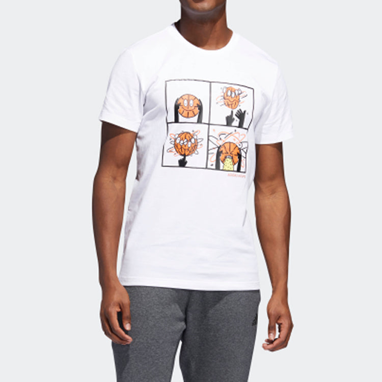 adidas Basketball Cartoon Printing Short Sleeve White DU6858
