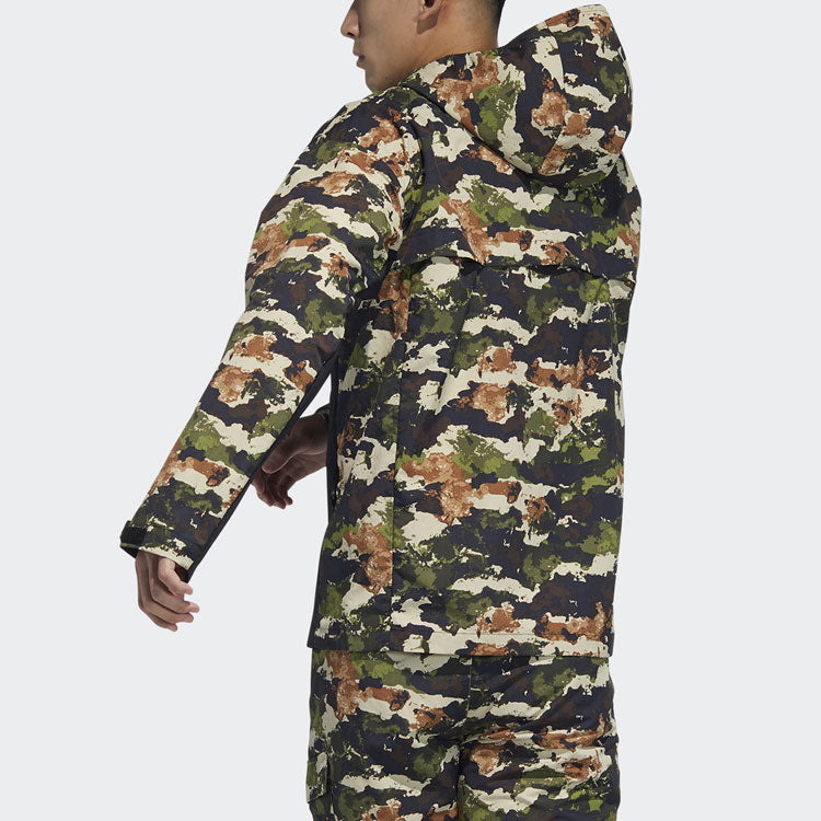 adidas Terrex Festiv Aop Wb Outdoor Sports Camouflage Splicing Hooded Jacket Brown GN7594