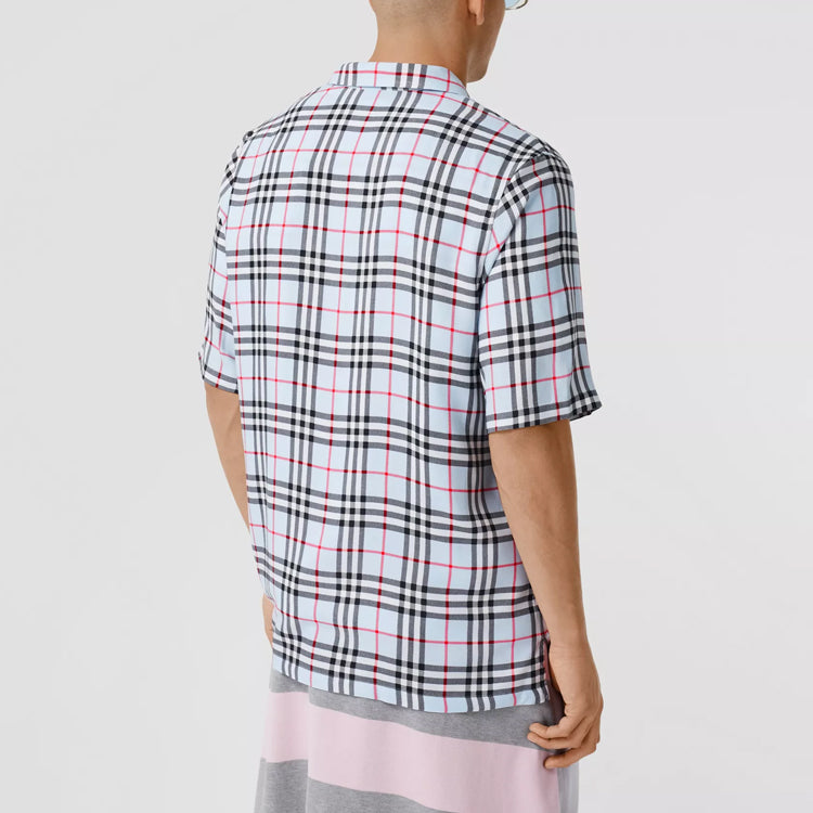 Men's Burberry Vintage Plaid Short Sleeve Shirt Light Blue 80258221