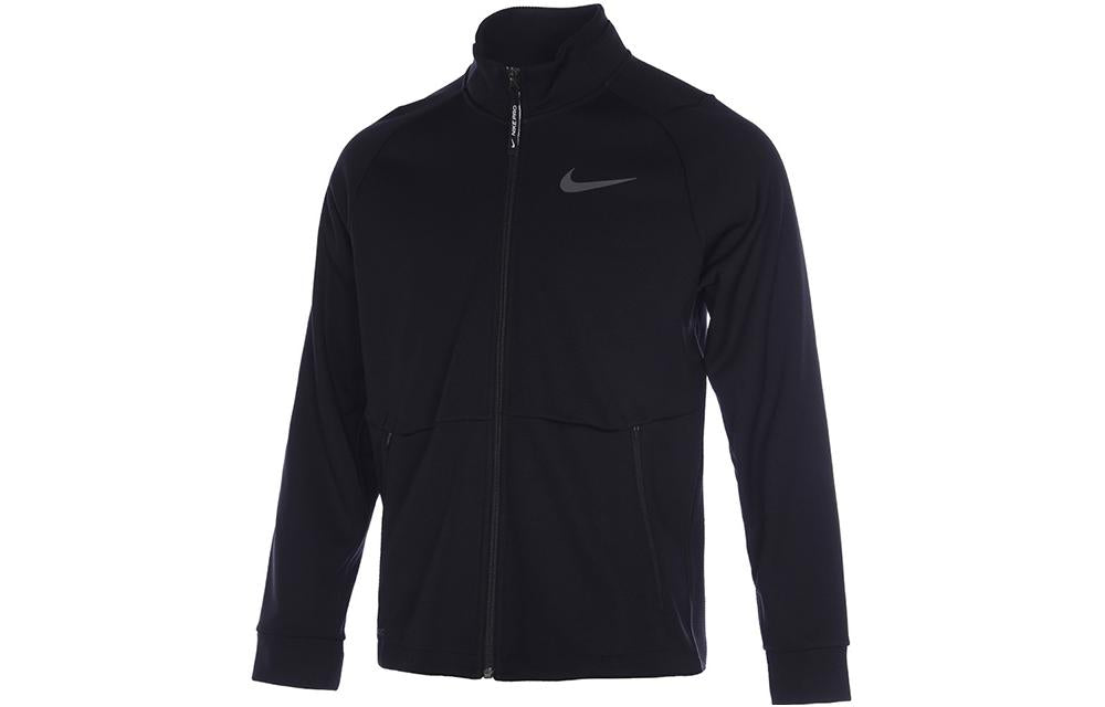 Men's Nike Solid Color Logo Label Zipper Cardigan Stand Collar Long Sleeves Jacket Black DM5941-010