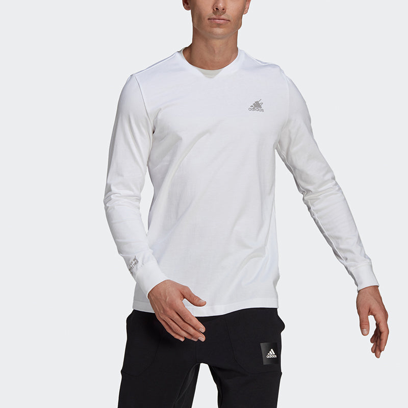 adidas Scribble Ls M Athleisure Casual Sports Logo Printing Round Neck Long Sleeves White GN6856