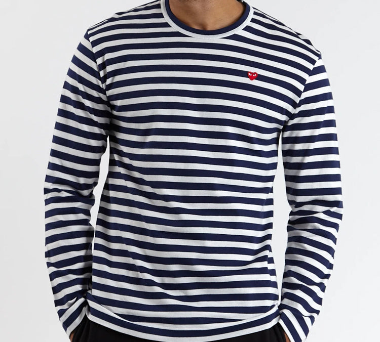 COMME des GARCONS PLAY Striped Long Sleeves Tee 'Navy White' AZ-T208-051-1