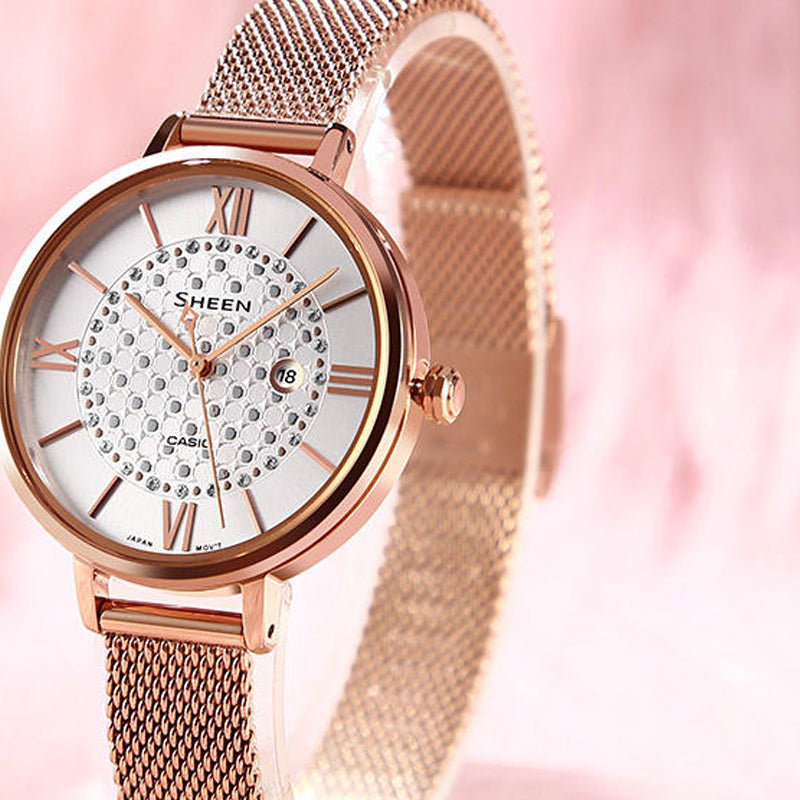 CASIO Waterproof SHEEN Quartz Sapphire Crystal Rose Gold Analog SHE-4059PGM-7AU