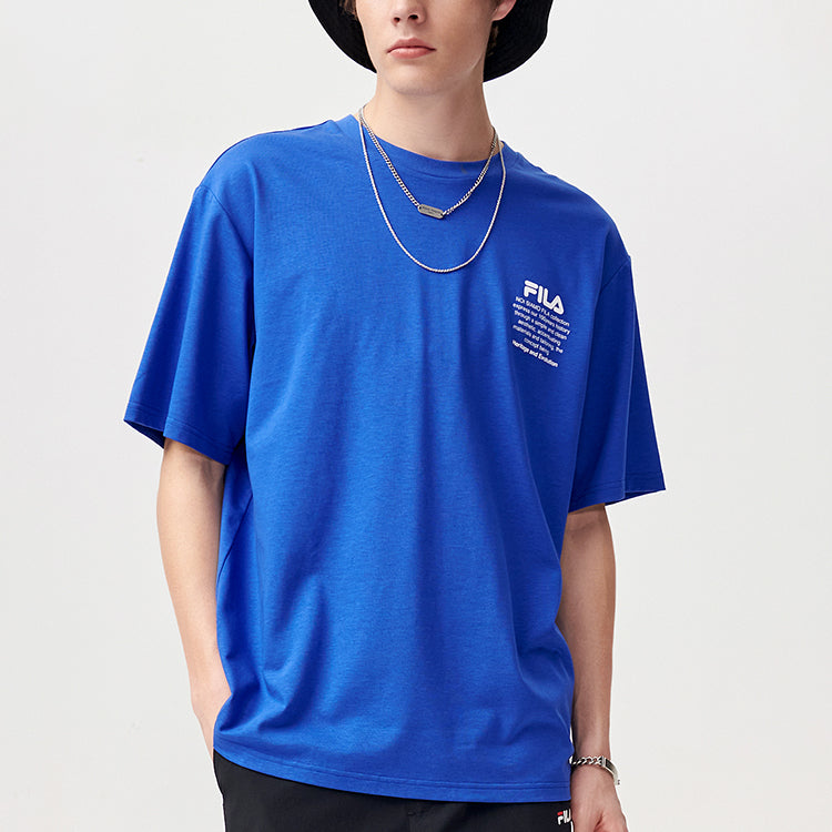 Men's FILA FUSION Alphabet logo Printing Sports Loose Round Neck Short Sleeve Ocean Blue T11M121105F-NV