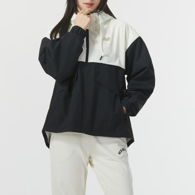(WMNS) New Balance Color Block Jacket Asia Sizing 'White Black' NAE11312-BK