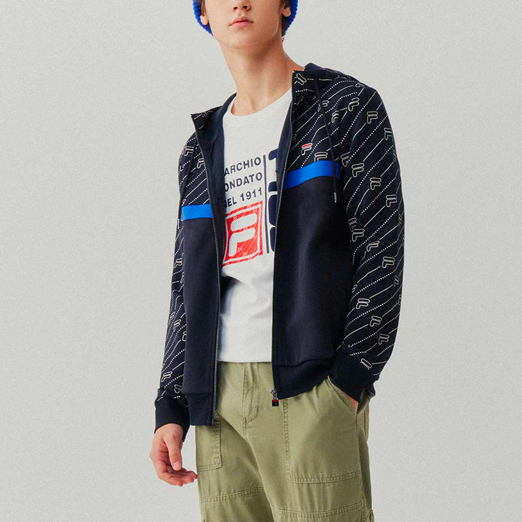 FILA Full Print Splicing Sports Hooded Jacket Blue F11M048503F-NV
