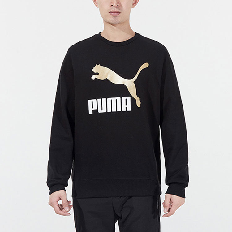 PUMA Bronzing Logo Sports Round Neck Pullover Black 535278-01