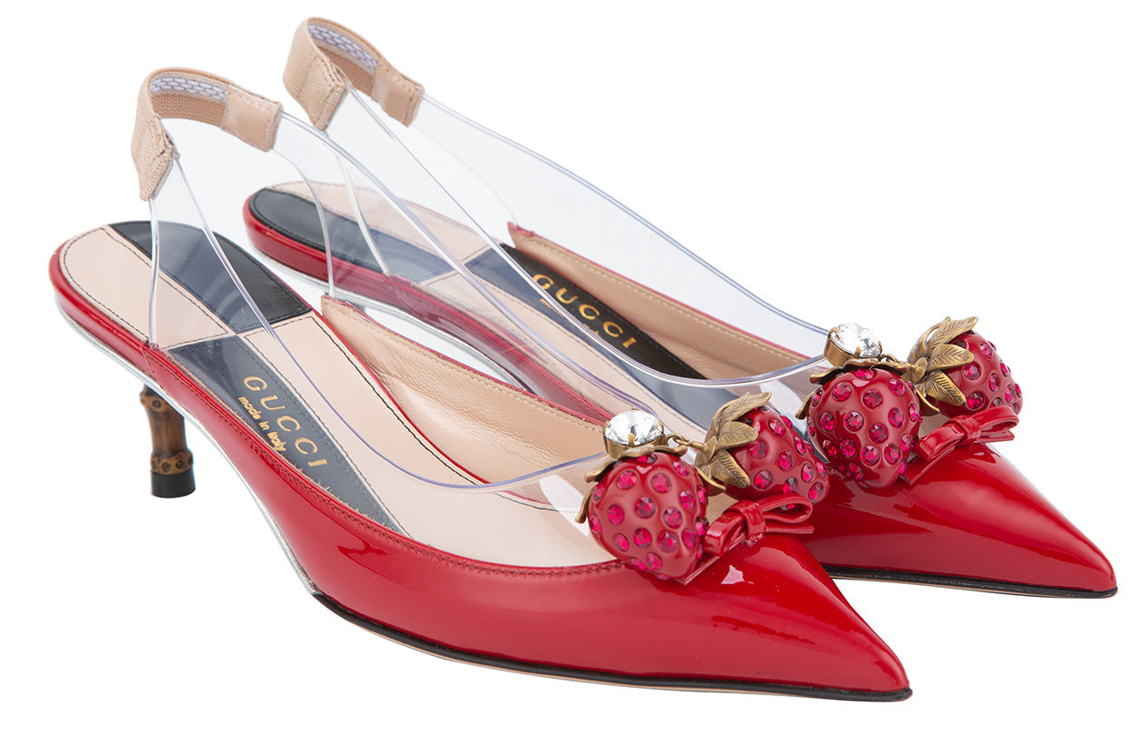 (WMNS) Gucci Large Strawberry LOGO Mid-Top Fashion High Heels Red Sandals 575846-98E30-9137