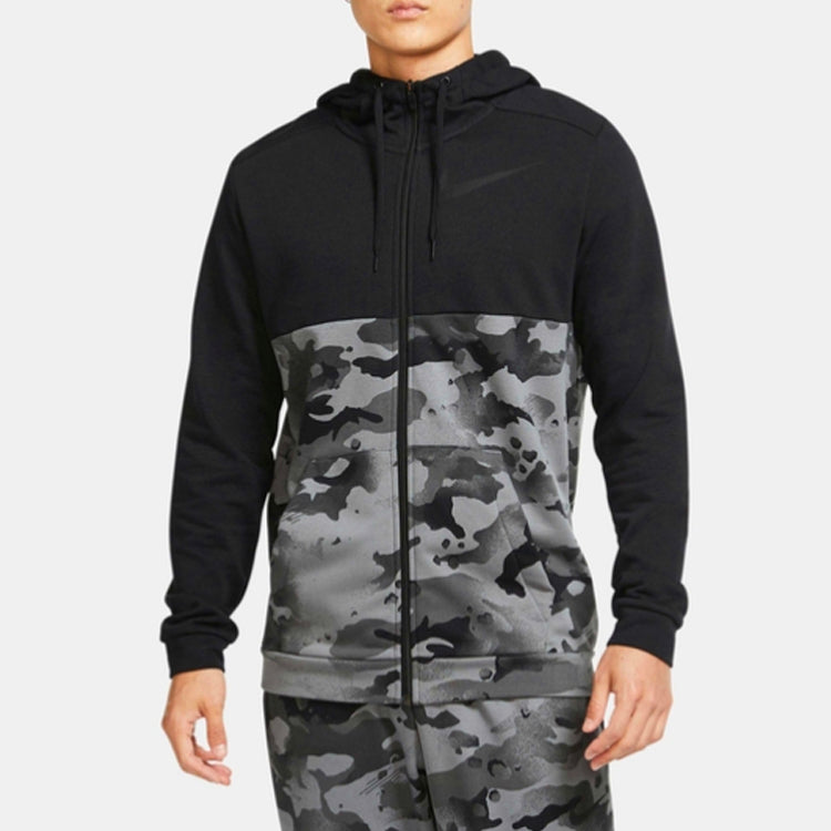 Nike DRI-FIT Colorblock Camouflage Zipper Cardigan Training Hooded Jacket Black CU6049-010