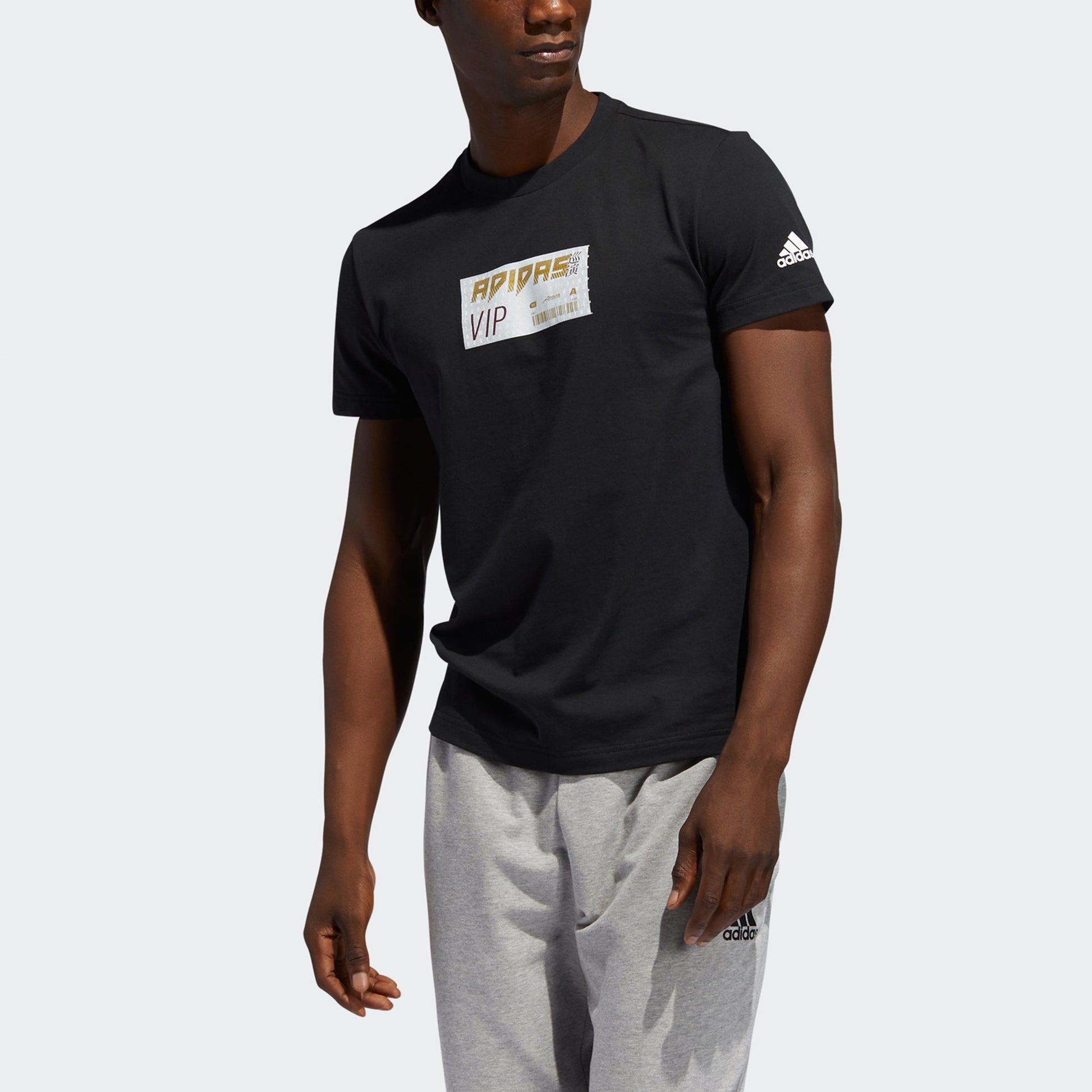 adidas M Gfx T Lng Logo Printing Sports Round Neck Short Sleeve Black FT2798