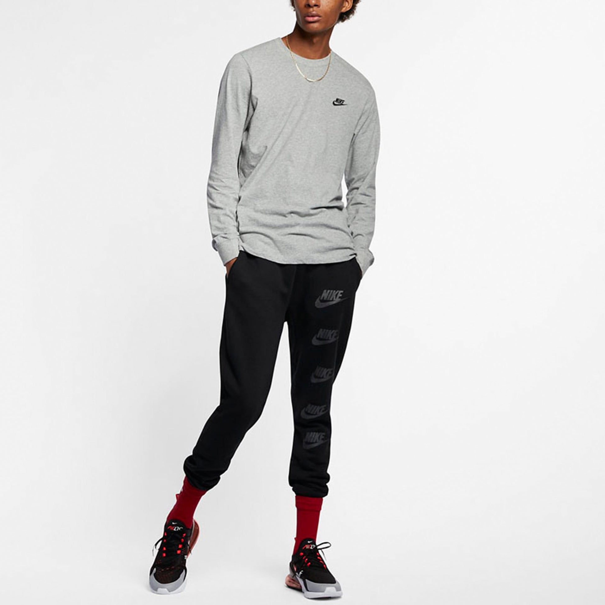 Men's Nike Embroidered Logo Loose Sports Running Long Sleeves Gray T-Shirt AR5194-063