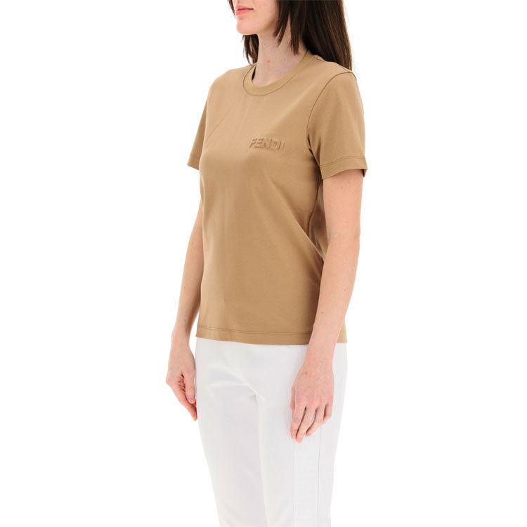 FENDI Round Neck Alphabet Logo Short Sleeve Beige FS7254AFLDF1D3F