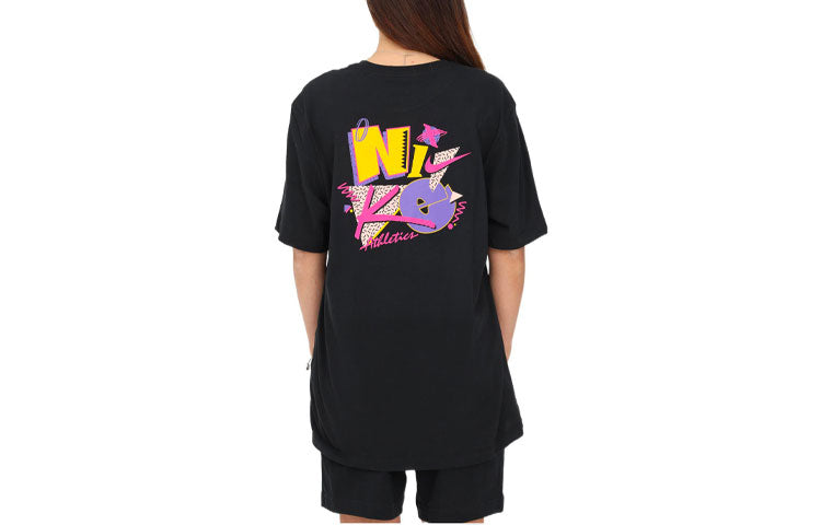 Nike Training Back Logo Pattern Printing Cotton Short Sleeve Unisex Black DM6259-010