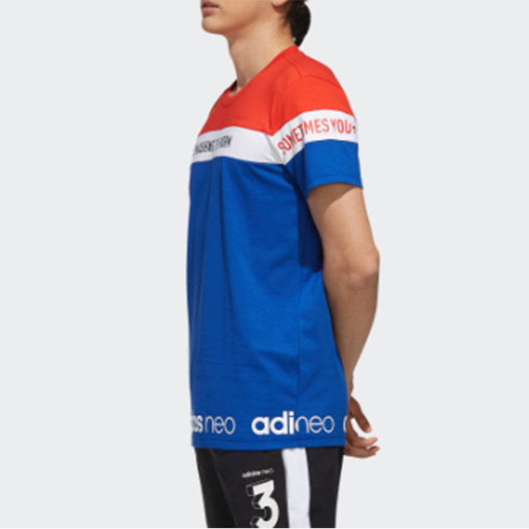 adidas neo Sports Round Neck Short Sleeve Red Blue Splicing EJ7073