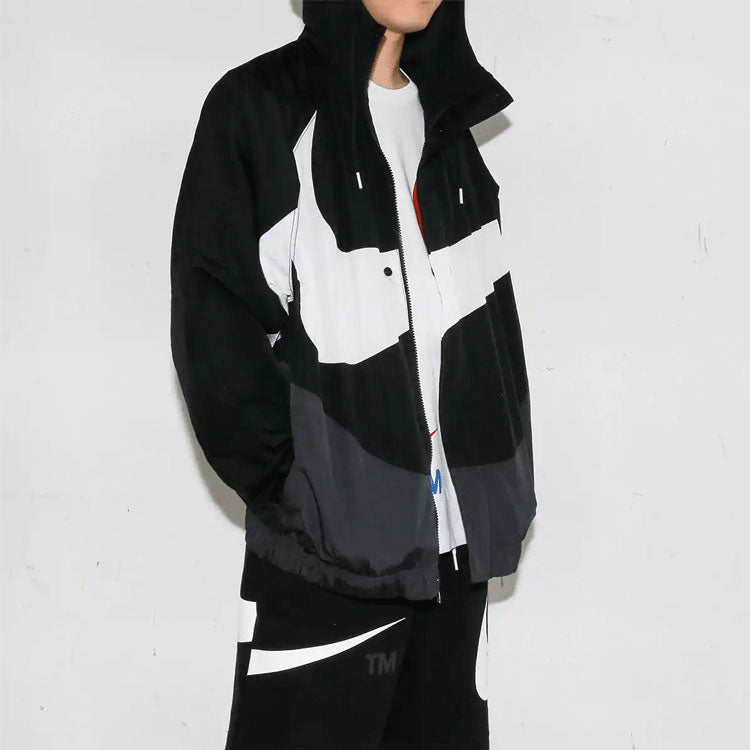 Men's Nike Sportswear Swoosh Hooded Woven Large Logo Jacket Autumn Black DD5968-010