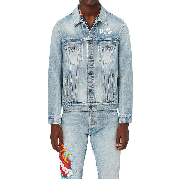 Men's PALM ANGELS Printing Denim Jacket Blue PMYE013S203430188588