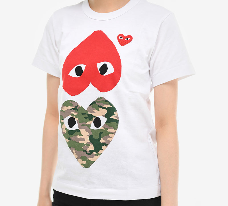 (WMNS) COMME des GARCONS PLAY Camouflage Upside Down Logo Tee 'White' AZ-T247-051-1