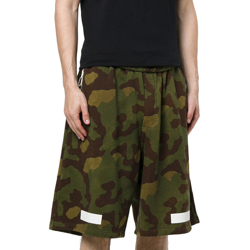 Men's Off-White Cotton Camouflage Shorts Military Green OMCB009F176010299901