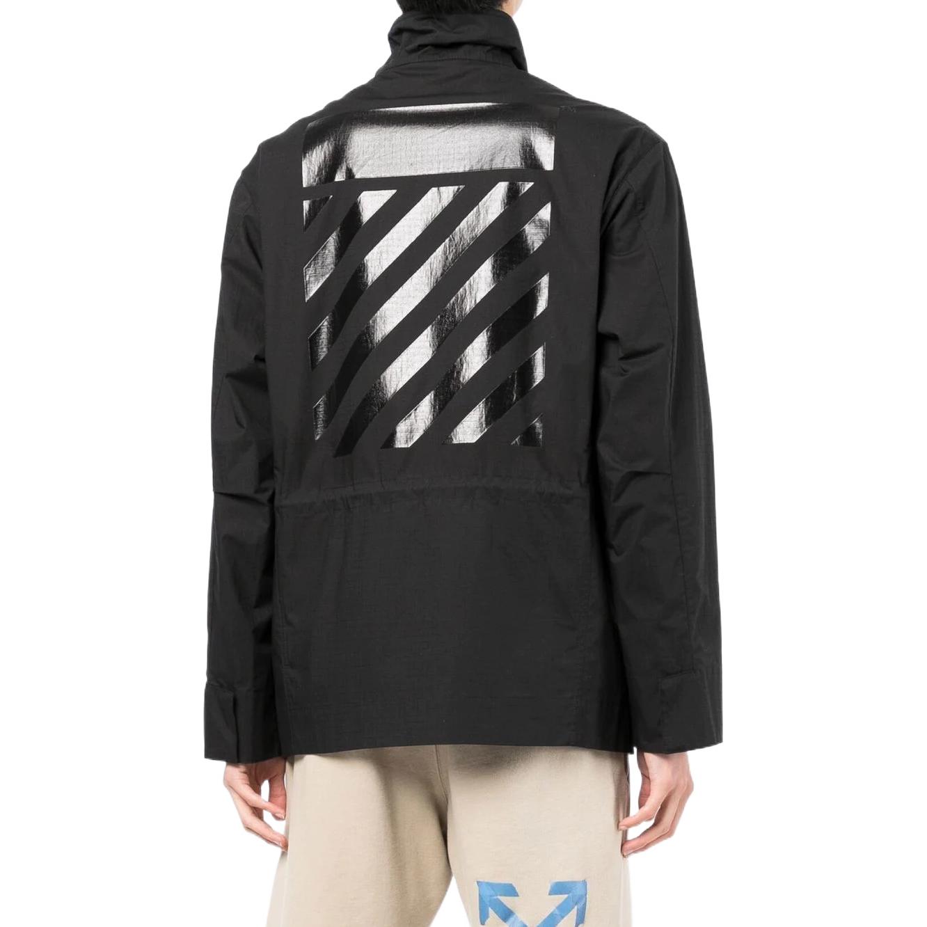 Men's Off-White FW22 Solid Color Pocket Zipper Back Printing Black Jacket OMEL021C99FAB00110101010