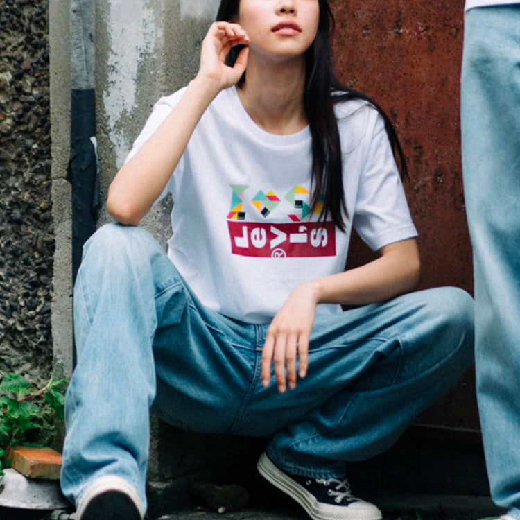 Levis x DOE Crossover Round Neck Alphabet Printing Short Sleeve White T-Shirt A0466-0001