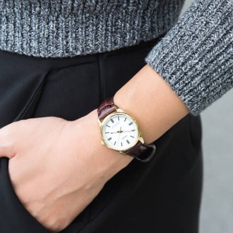 CASIO DRESS Series Belt Wrist Golden Dial Quartz Waterproof Gold Watch Dial Gold Analog LTP-V005GL-9B