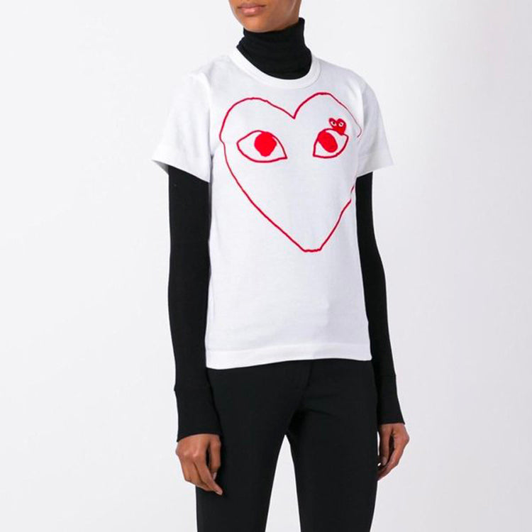 (WMNS) COMME des GARCONS PLAY Red Emblem Heart Sketch Tee 'White' AZ-T099-051-1
