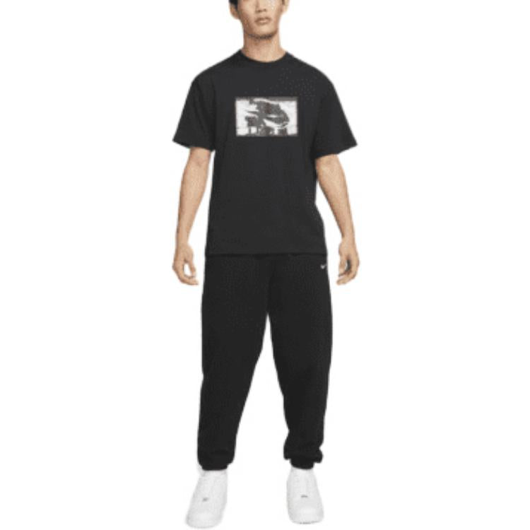 Men's Nike Alphabet Logo Pattern Printing Round Neck Pullover Short Sleeve Black T-Shirt DR5758-010
