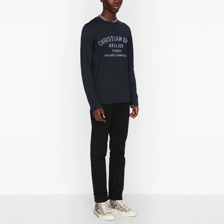 DIOR Letter Print Round Neck Long Sleeve For Men Navy 043J611A0589-C589