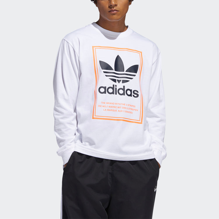 adidas originals Logo Pattern Loose Round Neck Long Sleeves White FM1568