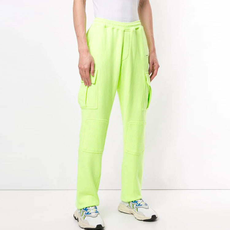 Men's Off-White Cargo Pocket Elastic Waistband Sports Pants/Trousers/Joggers Fluorescent Green OMCH017R20D250176210