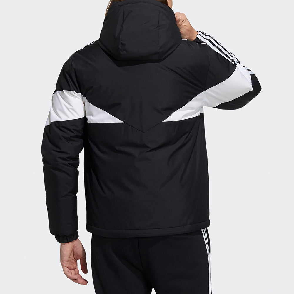 adidas neo M Cb Down Puff Colorblock Stripe Sports hooded With Down Feather Jacket Black H45243