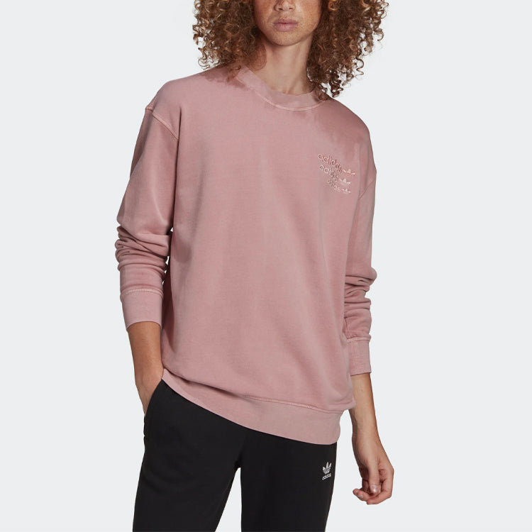 Men's adidas originals Logo Pattern Loose Round Neck Long Sleeves Pink GL6163